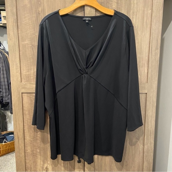 NWOT Talbots 3X Blouse top V Neck Black knot at chest 3/4 sleeves - Picture 1 of 9